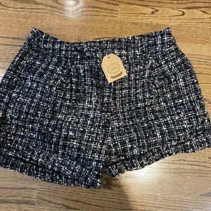 Women's Black and White Tweed Shorts